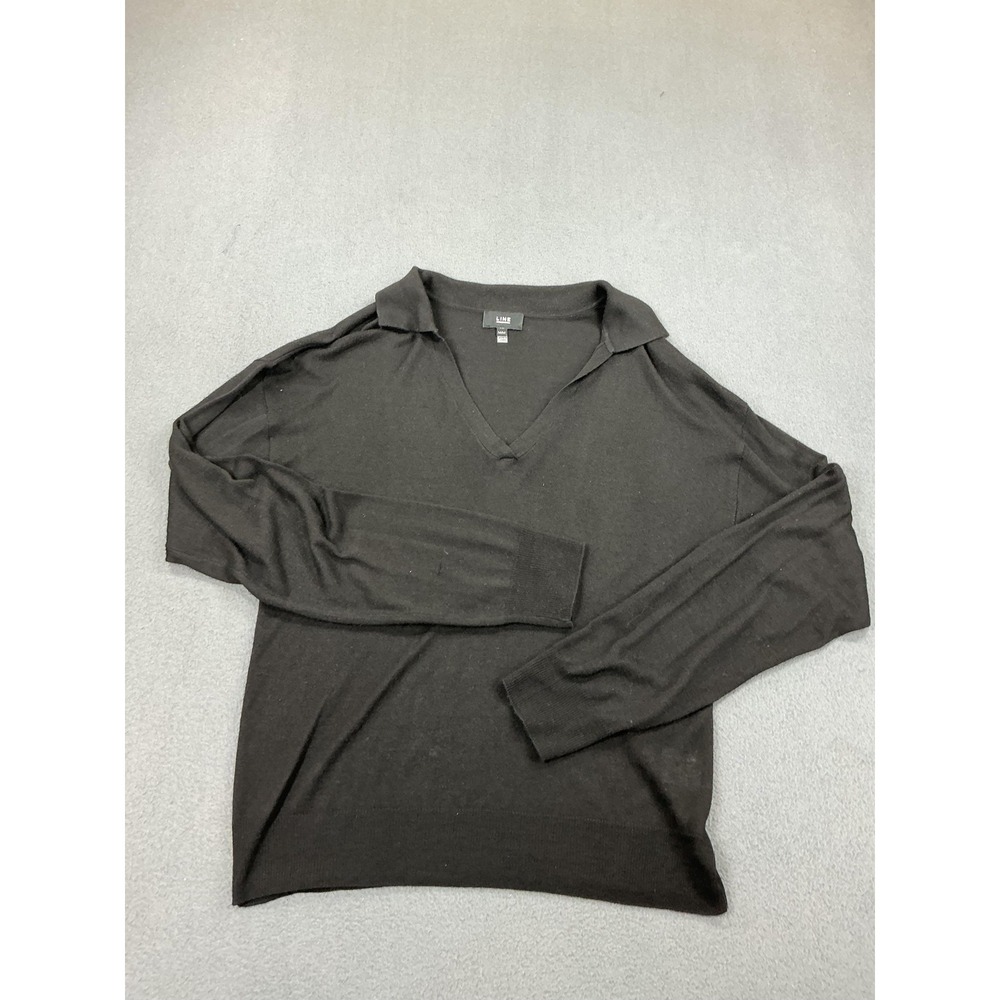 Line Sweater Womens Medium Black‎ Modal Cashmere V Neck Collared Knit Pullover